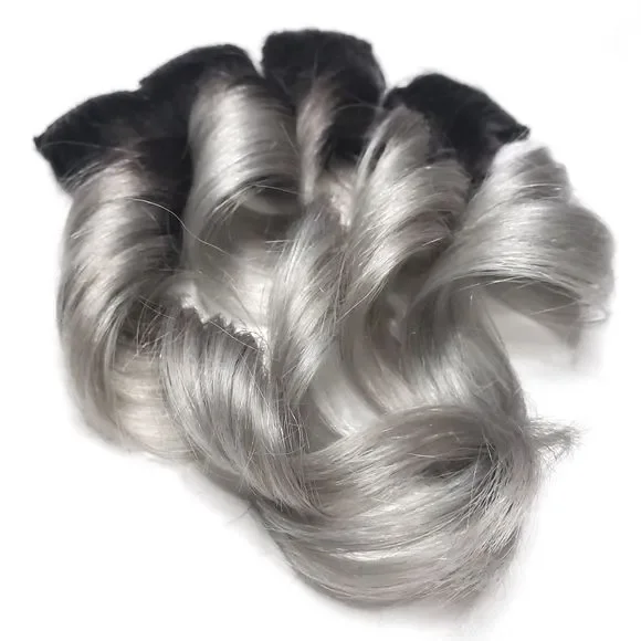 12 Black silver grey ombre human hair extensi…